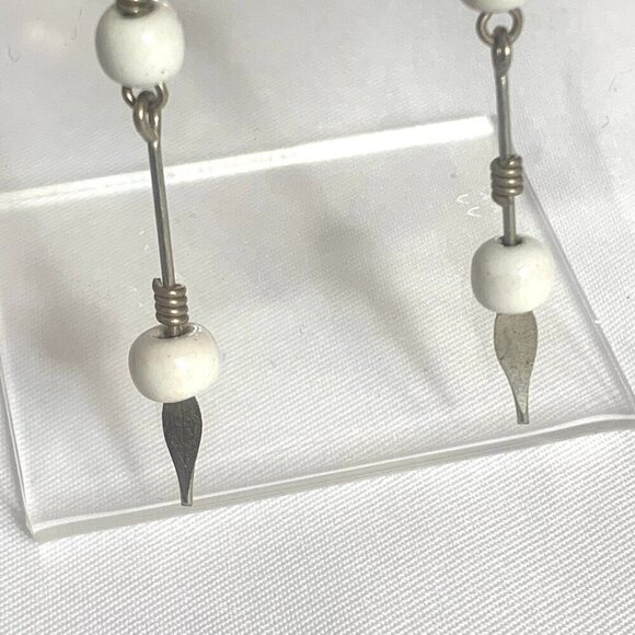 REIMAGINED Milk Glass Bead Hook Dangle Earrings - Picture 3 of 4